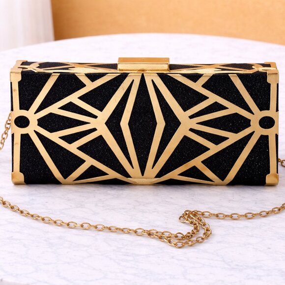 🖤✨ Black & Gold Geometric Clutch – Cariedo | Like New - Picture 3 of 5